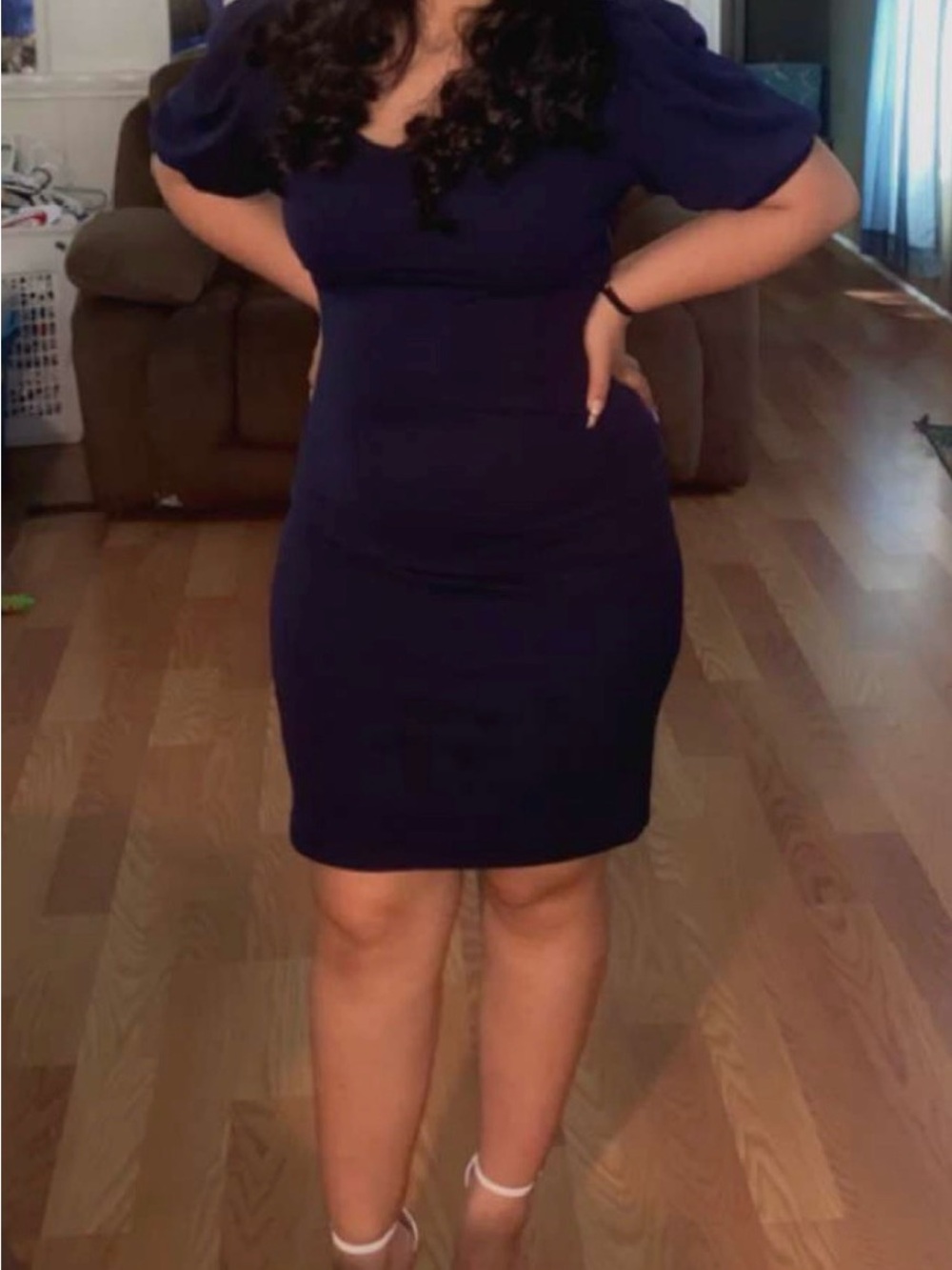 Stella & Dot Navy Puff-Sleeve Mini Dress - Tailored Sheath